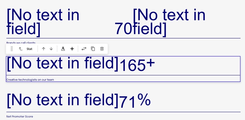 Bad editing experience: placeholders like “[No text in field]” shown with values