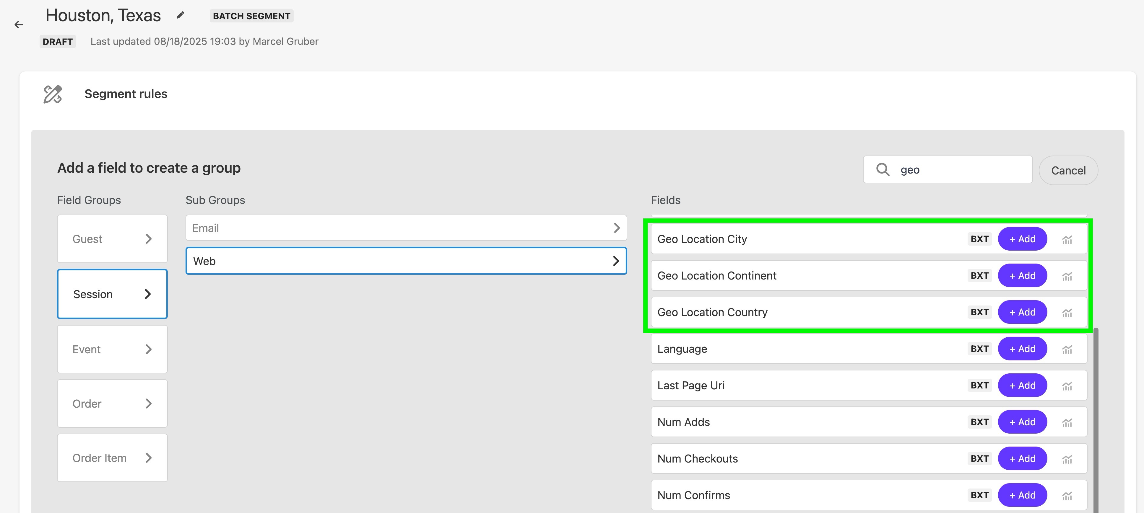 CDP Segment Session Geo