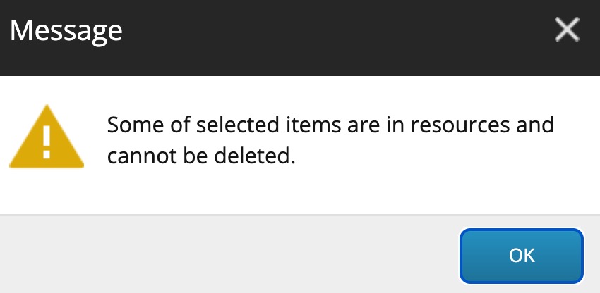 Sitecore warning: Some of selected items are in resources and cannot be deleted