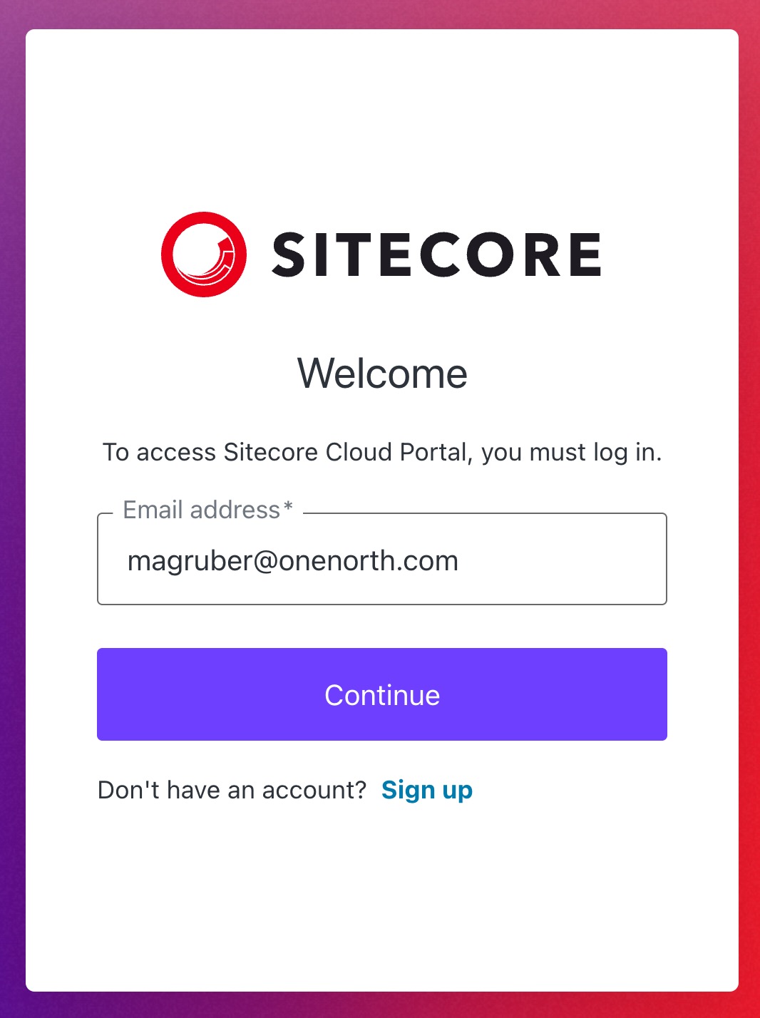 Sitecore Cloud login screen