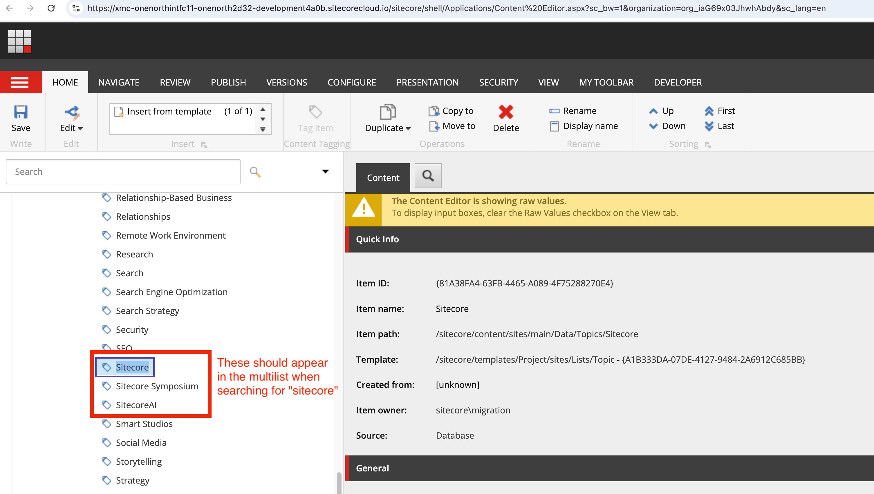 Sitecore option not appearing in the search results