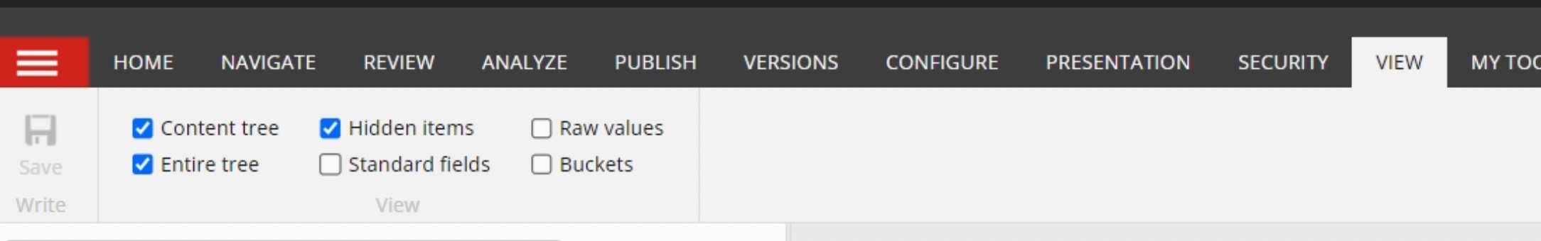 Sitecore ribbon view settings