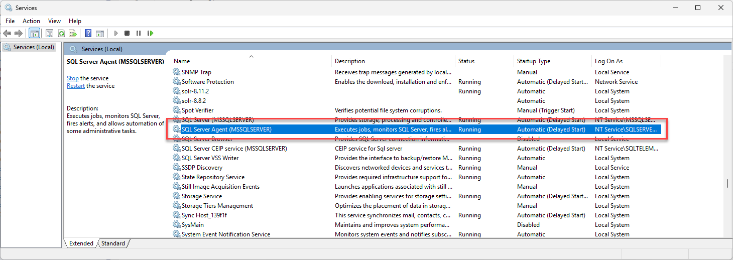 SQL Server Agent Service Configuration Screenshot